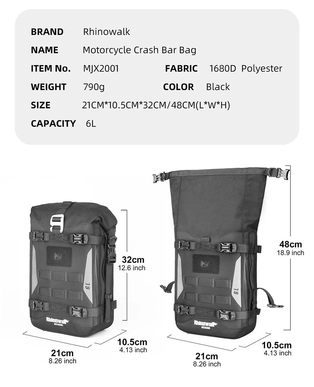 RHINOWALK MECHANIC SERIES 6L CRASH BAR BAG WITH WATERPROOF LINER