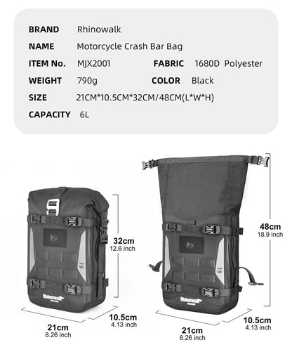 RHINOWALK MECHANIC SERIES 6L CRASH BAR BAG WITH WATERPROOF LINER