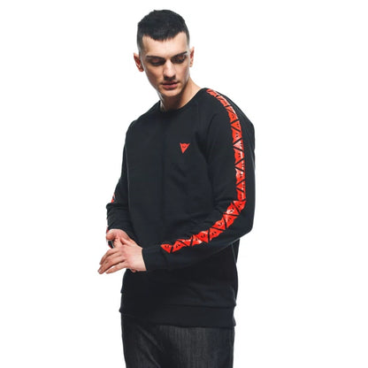 DAINESE SWEATER STRIPES -BLACK/RED-FLUO