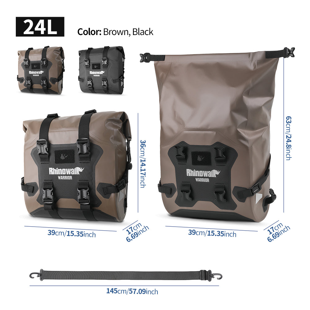 RHINOWALK WARRIOR SERIES 24L(Each) WATERPROOF MOTORCYCLE SIDE BAGS-BLACK