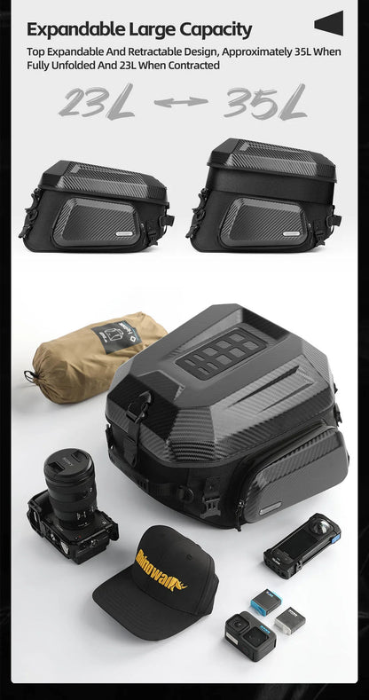 RHINOWALK 23–35L EXPANDABLE ABS TAIL BAG- MATTE BLACK
