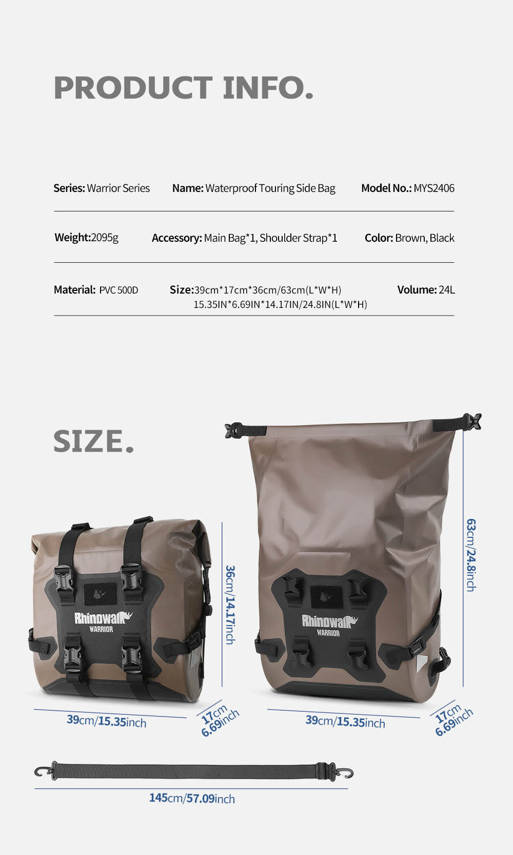 RHINOWALK WARRIOR SERIES 24L(Each) WATERPROOF MOTORCYCLE SIDE BAGS-BLACK