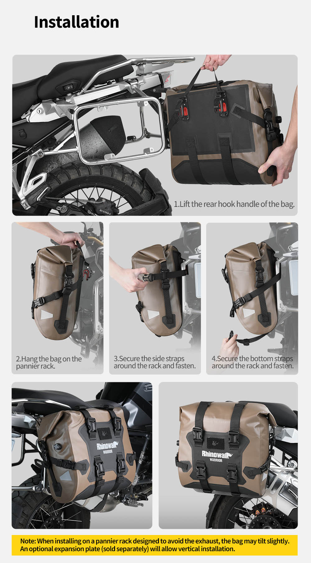 RHINOWALK WARRIOR SERIES 24L(Each) WATERPROOF MOTORCYCLE SIDE BAGS-BLACK