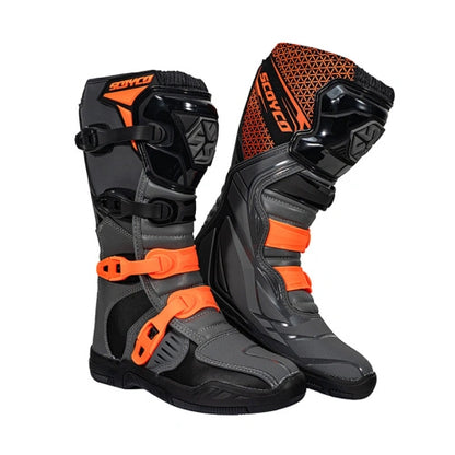 SCOYCO MBM009-2  ALL-WEATHER MOTORCYCLE BOOTS GREY/ORANGE