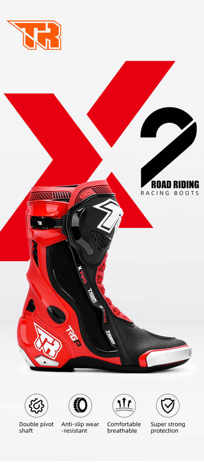 TIGER RACING XTWO RACING BOOTS -BLACK WHITE
