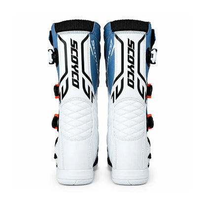 SCOYCO MBM009 ALL-WEATHER MOTORCYCLE BOOTS WHITE/GREY