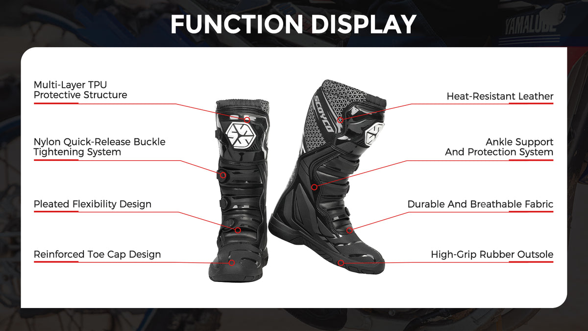 SCOYCO MBM009-2  ALL-WEATHER MOTORCYCLE BOOTS BLACK/WHITE