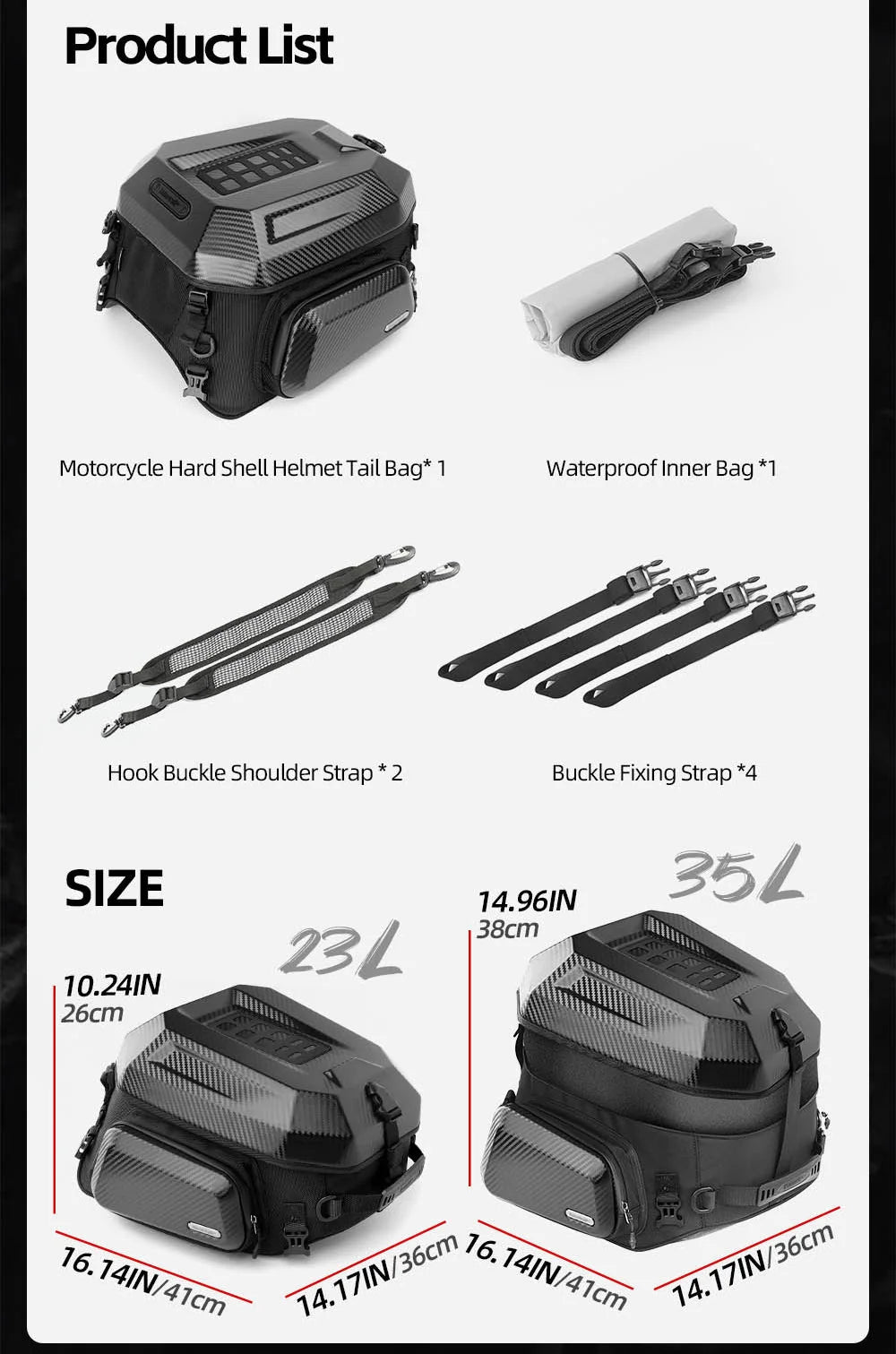 RHINOWALK 23–35L EXPANDABLE ABS TAIL BAG- MATTE BLACK