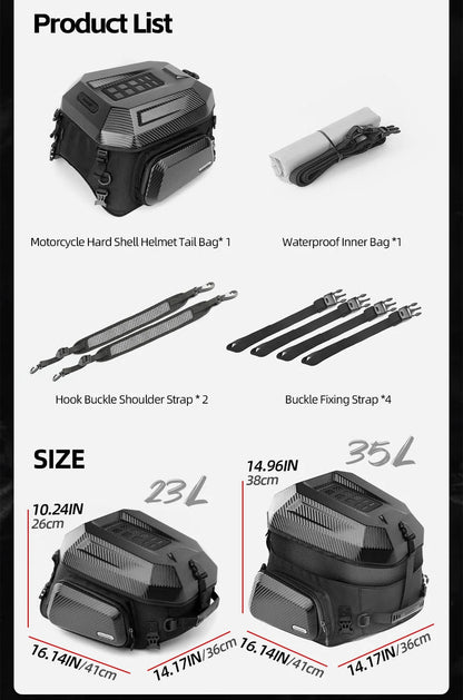RHINOWALK 23–35L EXPANDABLE ABS TAIL BAG- MATTE BLACK