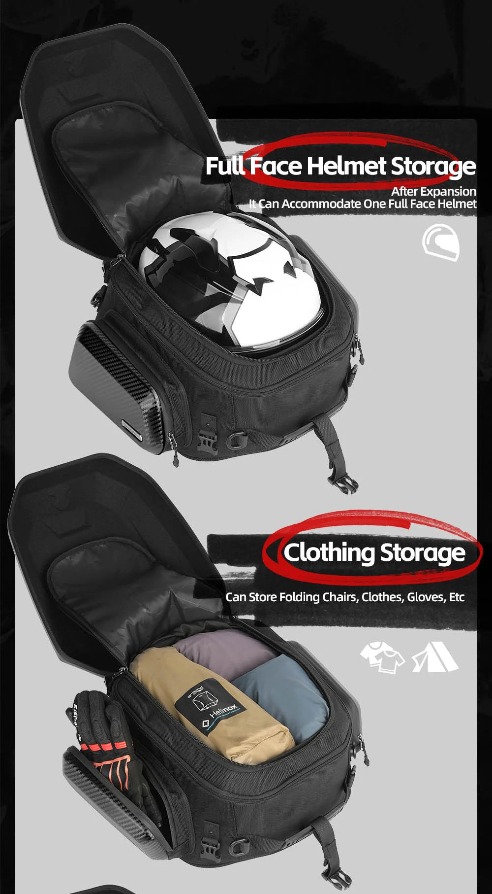 RHINOWALK 23–35L EXPANDABLE ABS TAIL BAG- MATTE BLACK