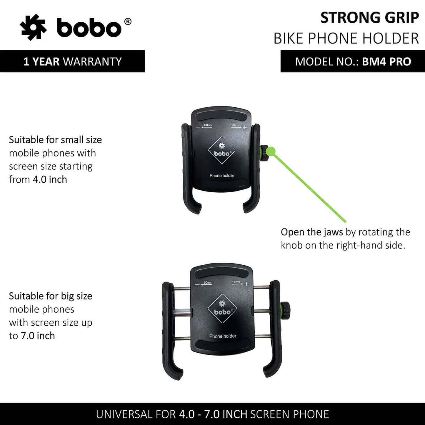 BOBO BM4 PRO JAW-GRIP BIKE PHONE HOLDER WITH VIBRATION CONTROLLER MOTORCYCLE MOBILE MOUNT