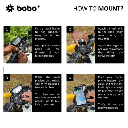 BOBO BM4 PRO JAW-GRIP BIKE PHONE HOLDER WITH VIBRATION CONTROLLER MOTORCYCLE MOBILE MOUNT