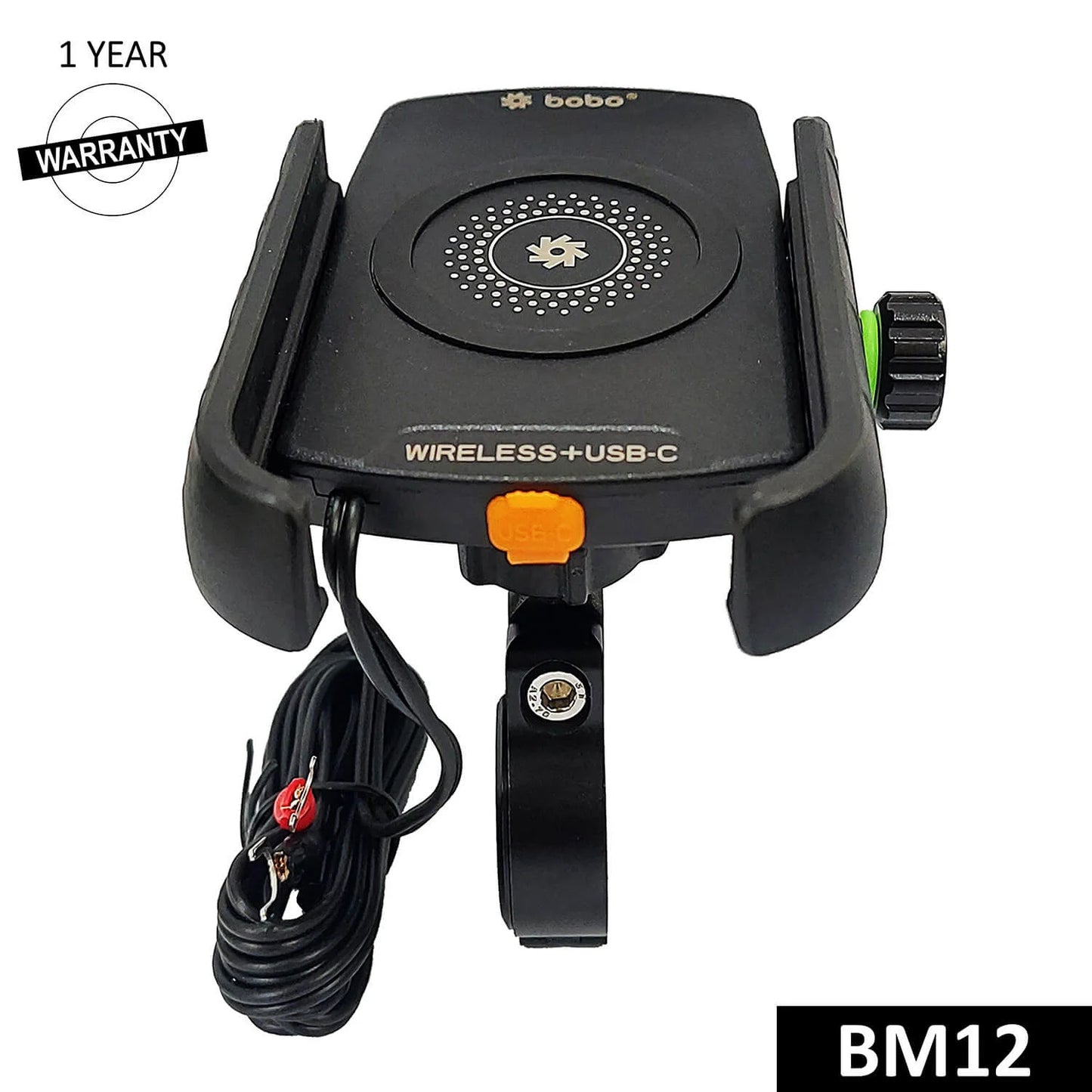 BOBO BM12 BIKE PHONE HOLDER WITH FAST 15W WIRELESS CHARGER & USB-C MOTORCYCLE MOBILE MOUNT
