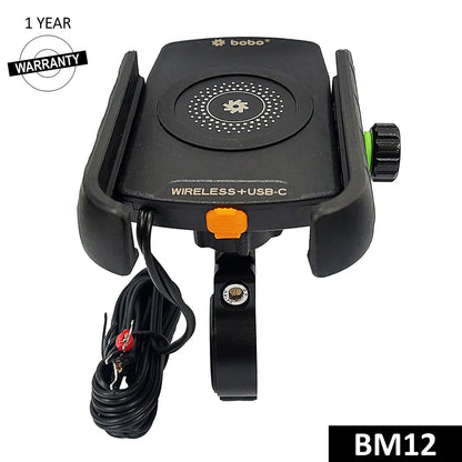 BOBO BM12 BIKE PHONE HOLDER WITH FAST 15W WIRELESS CHARGER & USB-C MOTORCYCLE MOBILE MOUNT