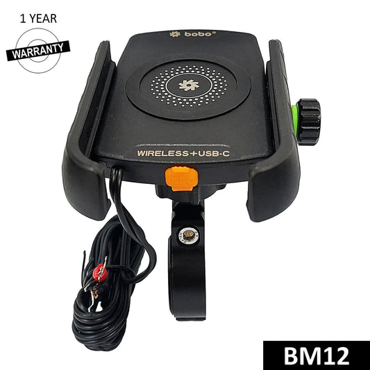 BOBO BM12 BIKE PHONE HOLDER WITH FAST 15W WIRELESS CHARGER & USB-C MOTORCYCLE MOBILE MOUNT