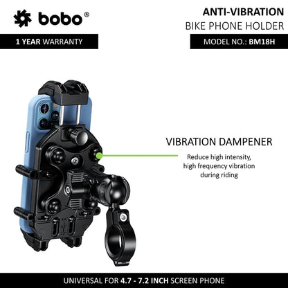 BOBO BM18 ANTI-VIBRATION BIKE PHONE HOLDER (WITH FAST 15W WIRELESS CHARGER & USB-C CHARGING MODULE) MOTORCYCLE MOBILE MOUNT