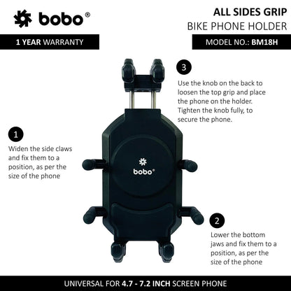 BOBO BM18 ANTI-VIBRATION BIKE PHONE HOLDER (WITH FAST 15W WIRELESS CHARGER & USB-C CHARGING MODULE) MOTORCYCLE MOBILE MOUNT