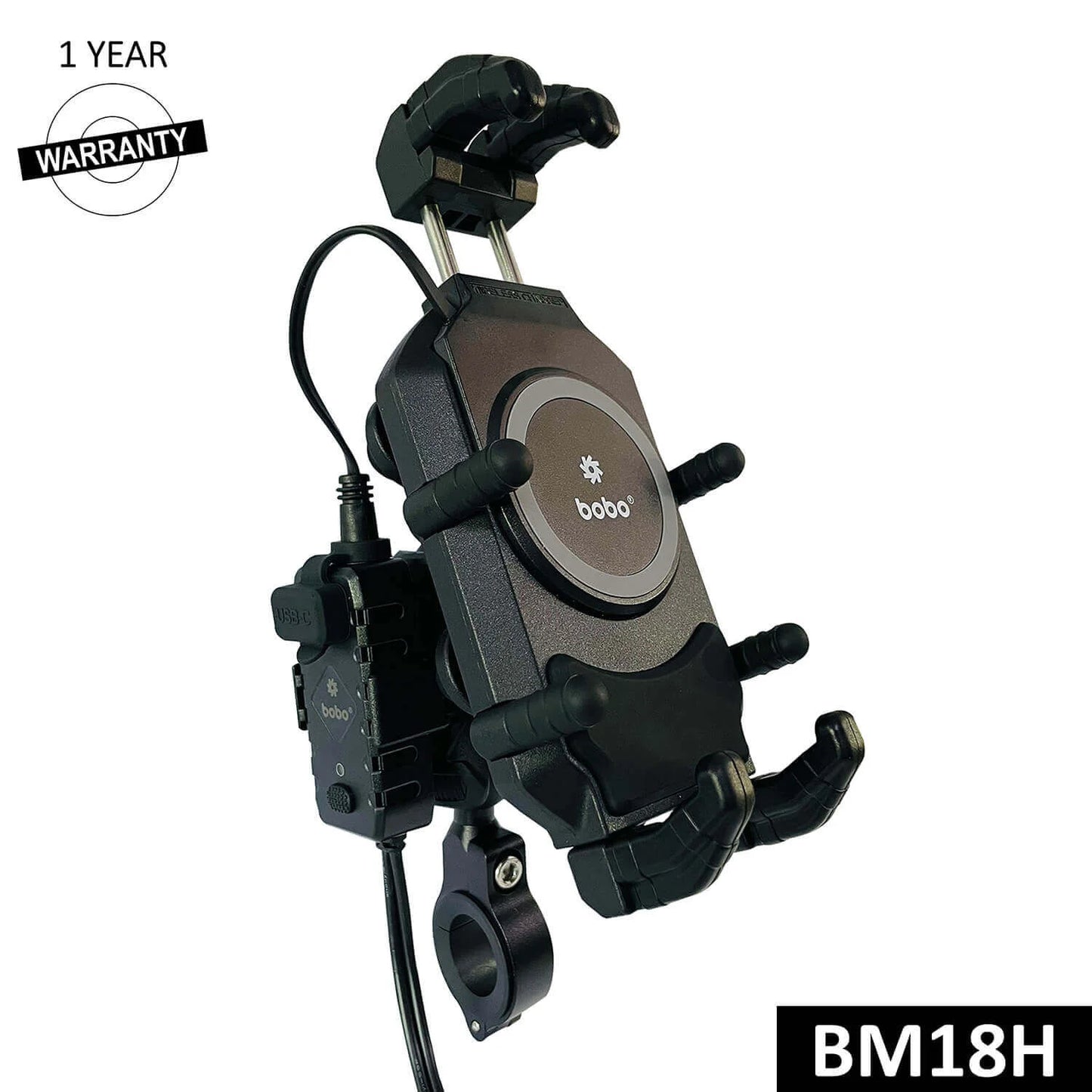 BOBO BM18 ANTI-VIBRATION BIKE PHONE HOLDER (WITH FAST 15W WIRELESS CHARGER & USB-C CHARGING MODULE) MOTORCYCLE MOBILE MOUNT