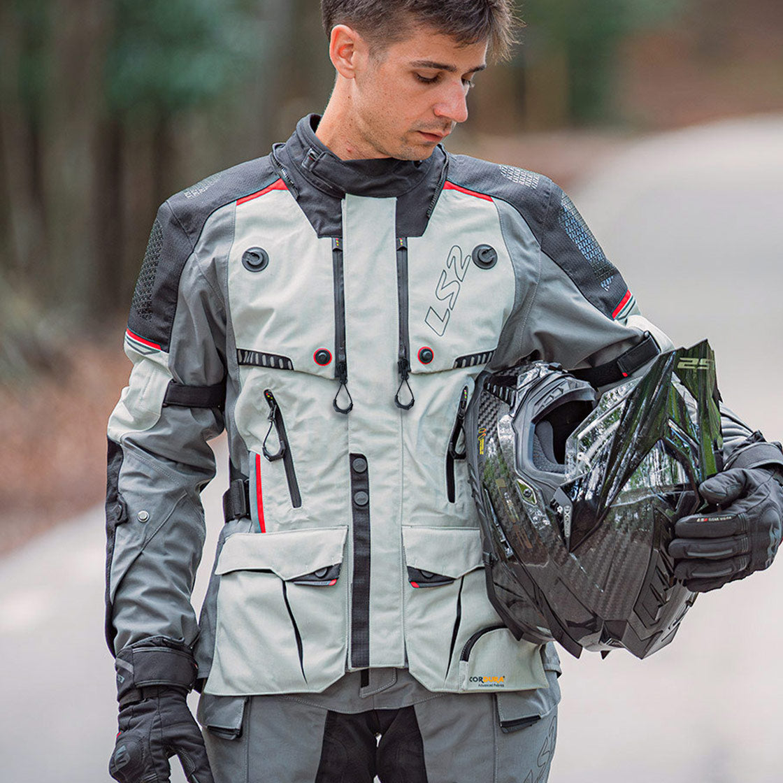 LS2 APOLLO MAN ALL WEATHER JACKET BLACK RED GREY