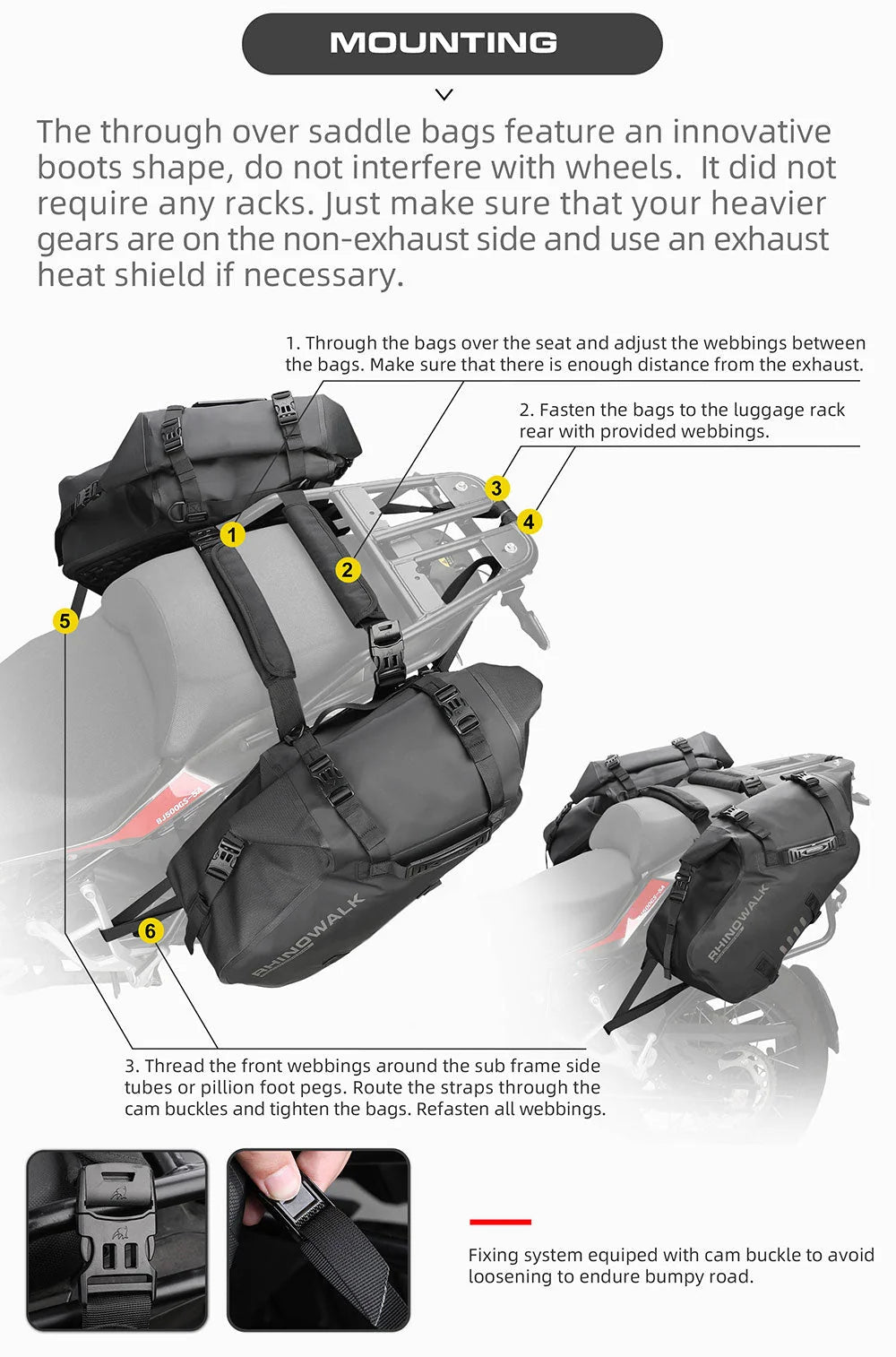 RHINOWALK RACKLESS WATERPROOF PANNIER BAGS – 18L/28L/48L PAIR