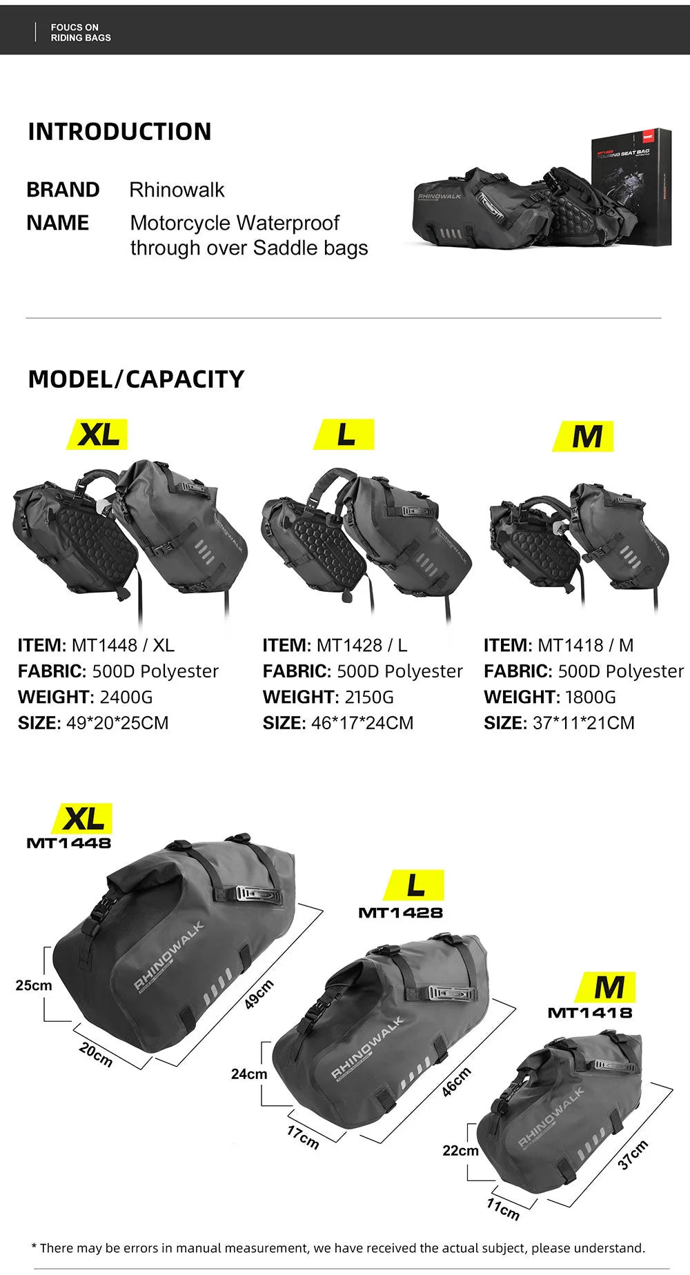 RHINOWALK RACKLESS WATERPROOF PANNIER BAGS – 18L/28L/48L PAIR