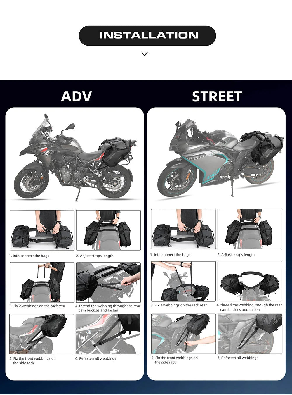 RHINOWALK RACKLESS WATERPROOF PANNIER BAGS – 18L/28L/48L PAIR