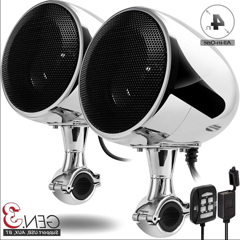 GO HAWK 4-INCH BLUETOOTH MOTORCYCLE SPEAKERS WITH 300W AMPLIFIER AND WIRED REMOTE CONTROL