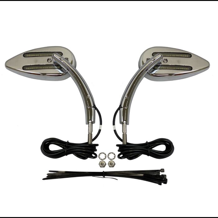 PLUG & PLAY LED RUN & TURN SIGNAL MOTORCYCLE MIRRORS CHROME - CUSTOM DYNAMICS