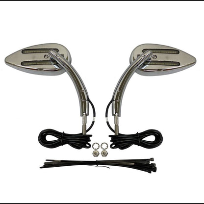 PLUG & PLAY LED RUN & TURN SIGNAL MOTORCYCLE MIRRORS CHROME - CUSTOM DYNAMICS