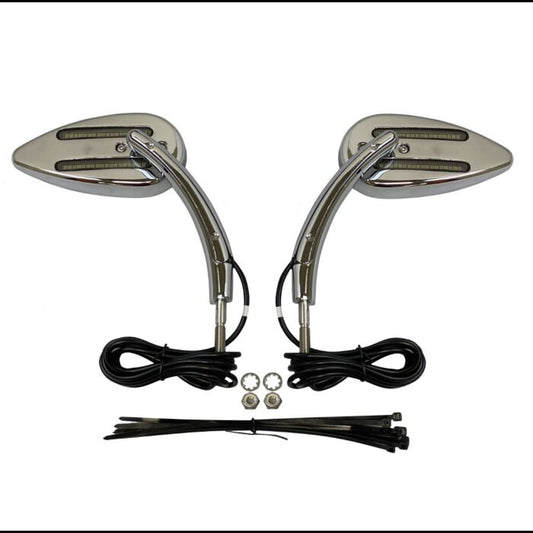 PLUG & PLAY LED RUN & TURN SIGNAL MOTORCYCLE MIRRORS CHROME - CUSTOM DYNAMICS