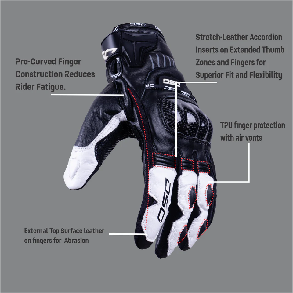 DSG CARBON X V1 RIDING GLOVES BLACK WHITE