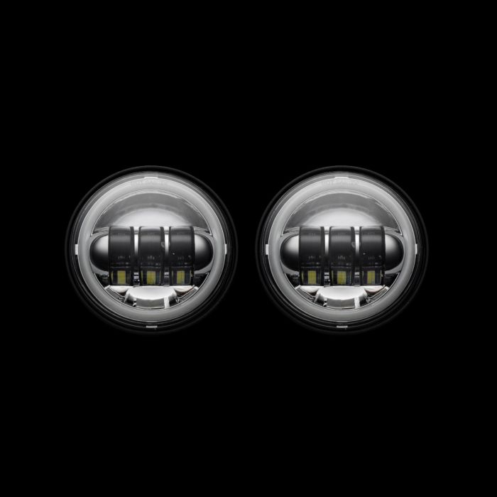 CUSTOM DYNAMICS – 4.5″ MOTORCYCLE LED PASSING LAMPS WITH WHITE HALO – CHROME