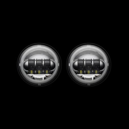 CUSTOM DYNAMICS – 4.5″ MOTORCYCLE LED PASSING LAMPS WITH WHITE HALO – CHROME